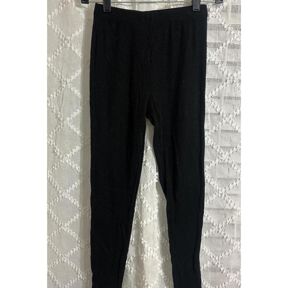 Womens Black Ribbed Knit‎ Leggings Elastic Waist Slim Fit Loungewear Pants